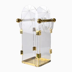 Hollywood Regency Acrylic and Brass Umbrella Stand, 1970s