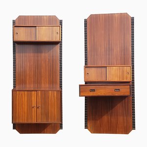 Mid-Century Modern Italian Wall Unit in Wood Brass and Painted Metal, 1960s