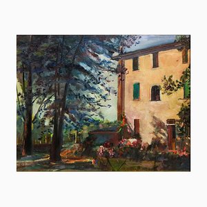 Pedroni, Casa di campagna con giardino, anni '20, Olio su tela, con cornice