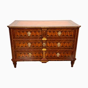 Austrian Louis XVI Commode in Walnut Veneer with Inlays and Gold Plate, 1790s