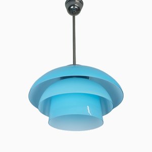 Large Scandinavian Style Blue Opaline Glass Hanging Lamp in style of Paavo Tynell, 1960s