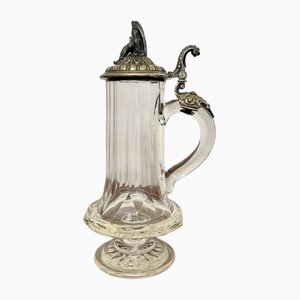 Victorian Glass and Silver Plated German Claret Jug, 1880s