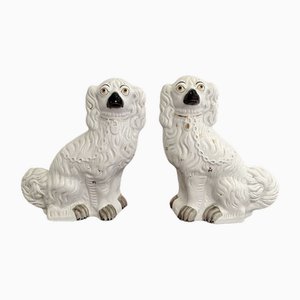 Large Victorian Seated Staffordshire Spaniel Dogs, 1880s, Set of 2