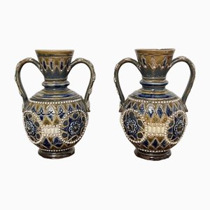 Small Victorian Doulton Lambeth Vases, 1880s, Set of 2