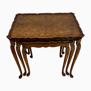 Tables Gigognes en Ronce de Noyer, 1920s, Set de 3