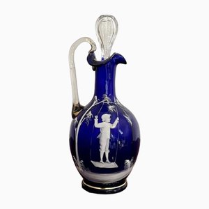 Carafe Mary Gregory en Verre Bleu, 1860s