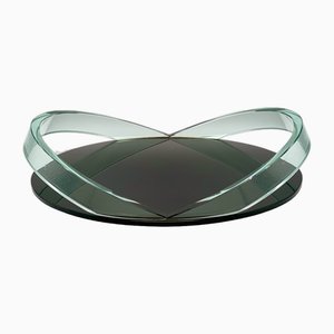 Bandeja curvada transparente de vidrio negro curvada al estilo de Fontana Arte, Italia, años 70