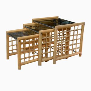 Bamboo & Chromed Metal Nesting Tables, 1970s, Set of 3