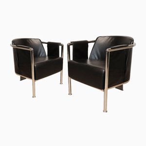 Synthetic Leather Armchairs and Chrome Metal, 1970s, Set of 2
