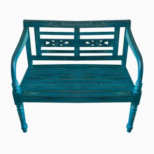 Mid-Century Distressed Painted Garden Bench