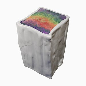 White Sculpture Side Table with Polychrome Top by Cupioli from Cupioli Living