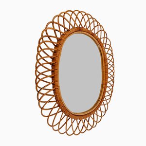 Italian Oval Mirror in Cane and Rattan, 1960s