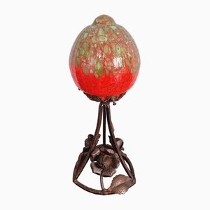 Art Nouveau Table Lamp in Multilayer Glass & Wrought Iron Foot, 1890s
