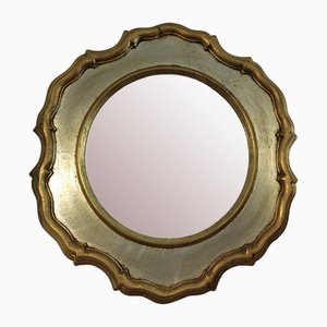 Round Mirror with Hand Carved Wooden Frame in Gold Browning, 1890s