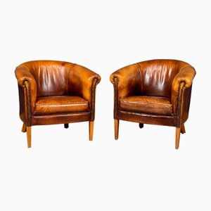20th Century Dutch Sheepskin Leather Tub Chairs, 1960s, Set of 2