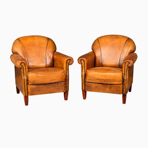 20th Century Dutch Sheepskin Leather Tub Chairs, 1960s, Set of 2
