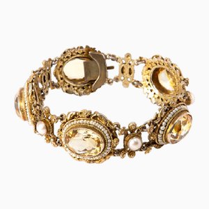 Antikes Silbernes Armband mit Citrin und Perlen, 1900