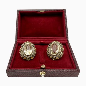 Antique Silver Earrings with Garnets and Pearls, 1900s, Set of 2