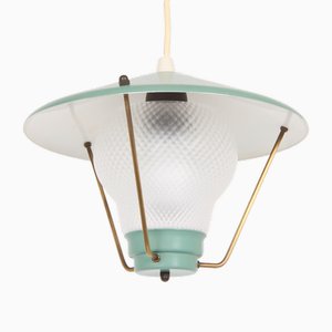 Lampada da soffitto in metallo, ottone e vetro, anni '50