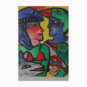 Ulrika Hydman Vallien, Composition of Figures, 1999, Color Lithography, Framed