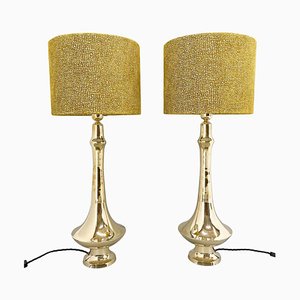 Tall Brass Table Lamps, 1950s, Set of 2