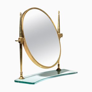 Italian Table Mirror in Brass and Glass, 1950