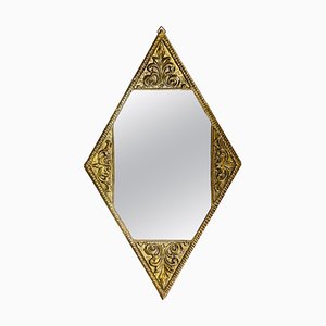 Art Deco Diamond-Shaped Brass Frame Wall Mirror, 1920s
