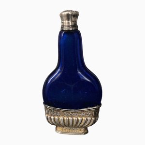 Antique Salt Bottle in Mounted Silver and Blue Crystal, 1800s