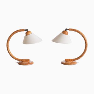 Sculptural Adjustable Table Lamps in Beech, 1960s, Set of 2