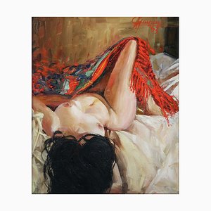 Manzini, Desnudo de mujer tendida, 1963, óleo sobre lienzo, enmarcado