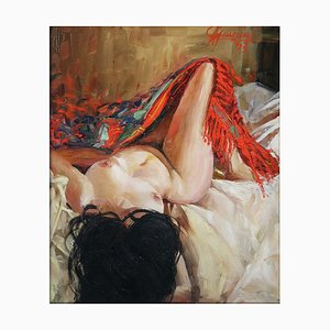 Manzini, Nudo di donna sdraiata, 1963, Olio su tela, con cornice