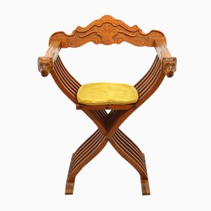 Vintage Italian Walnut Savonarola Chair, 1970s