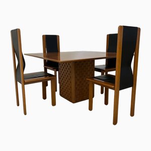Table with Inlaid Base and Chairs, 1970s, Set of 5