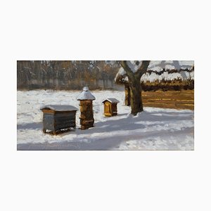 Andrzej Kacperek, Bienenstöcke, 2023, Öl auf Leinwand