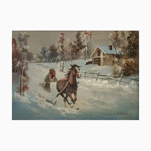 Victor Orlow, Winter in the Steppe, 1950s, Oil on Canvas, Framed