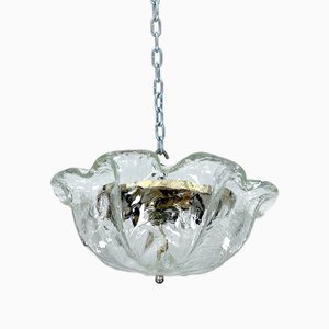 Vintage Ceiling Lamp in Clear Murano Glass and Brass from La Murrina, Italy, 1980s