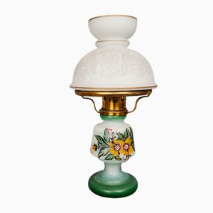 Portuguese Farmhouse Hurricane Gone with the Wind Hand Painted Glass Table Lamp, 1970s
