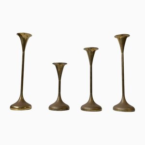 Mid-Century Danish Patinated Brass Candleholders from Hyslop, 1960s, Set of 4