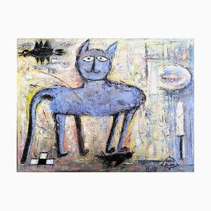 Blaue Katze, 2019, Öl auf Leinwand