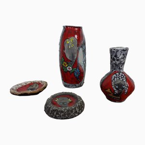Jarrones y ceniceros San Marino de cerámica, años 60. Juego de 4