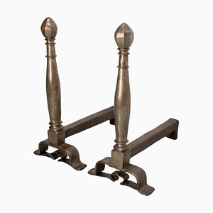 Large Wrought Iron Andirons, France, 19th Century, Set of 2