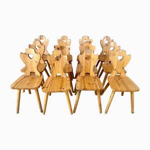 Pine Dining Chairs, 1960s, Set of 12