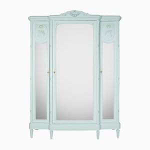 Armoire Miroir à Triple Portes Peinte Style Louis XVI