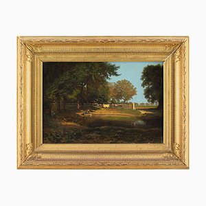 Léon Adolphe, Belly Woodland View mit Teich, 1800er, Farbe & Leinwand