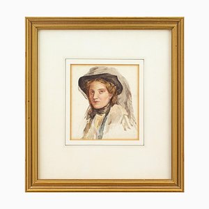 Estudio de retrato de una mujer en la escuela británica de finales del siglo XIX, década de 1890, Acuarela