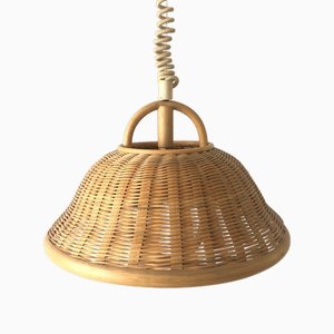 Large Wicker Adjustable Shade Pendant Lamp, Germany, 1960s