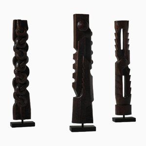 Large Abstract Wooden Sculptures, France, 1970s, Set of 3
