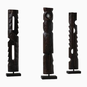 Large Abstract Wooden Sculptures, France, 1970s, Set of 5