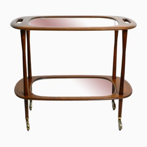 Mid-Century Italian Walnut and Glass Serving Cart by Cesare Lacca for Cassina, 1950s