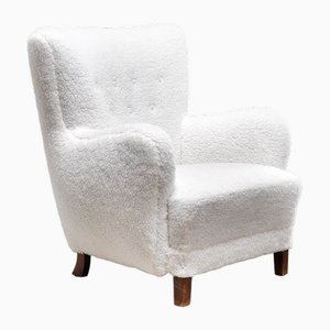 Sillón modelo 1669 de lana blanca de Fritz Hansen, Dinamarca, años 40